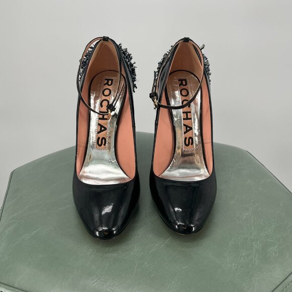 2010 ROCHAS Rare Black Metal Fringe Studded Heels in Size 39 - Picture 3 of 9